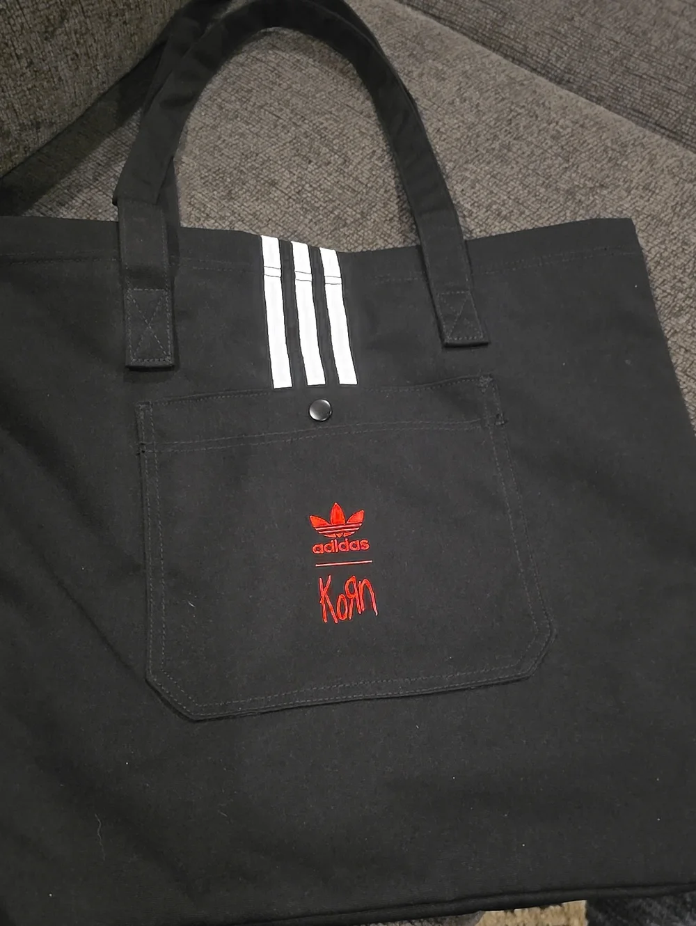 adidas Black Canvas Messenger Tote with Red Logo